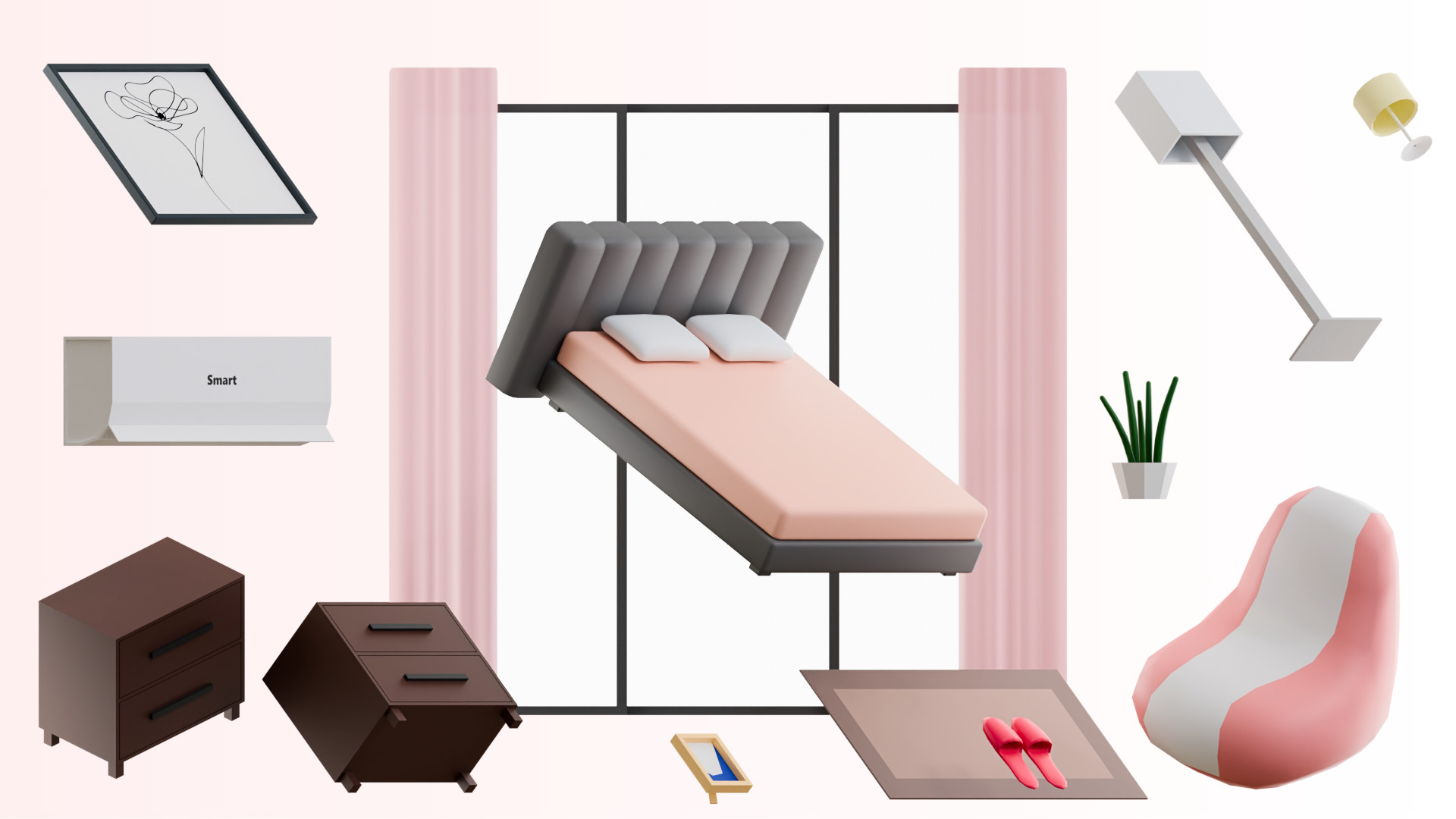 Low Poly Interior Bedroom Low-poly 3D model_2