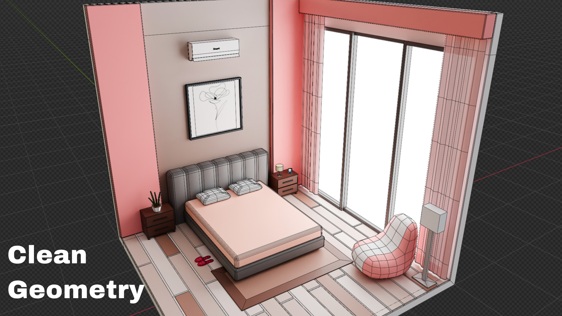 Low Poly Interior Bedroom Low-poly 3D model_1