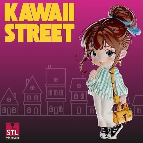 Kawaii Street STL File Anime Doll Trendy Chibi Girl 3D print model