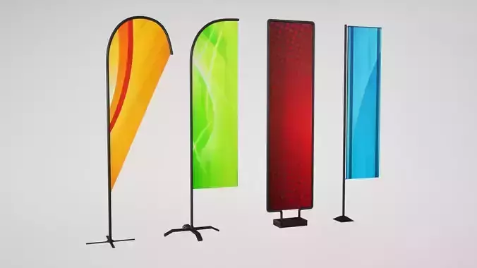 Banner commercial flag Low-poly 3D model