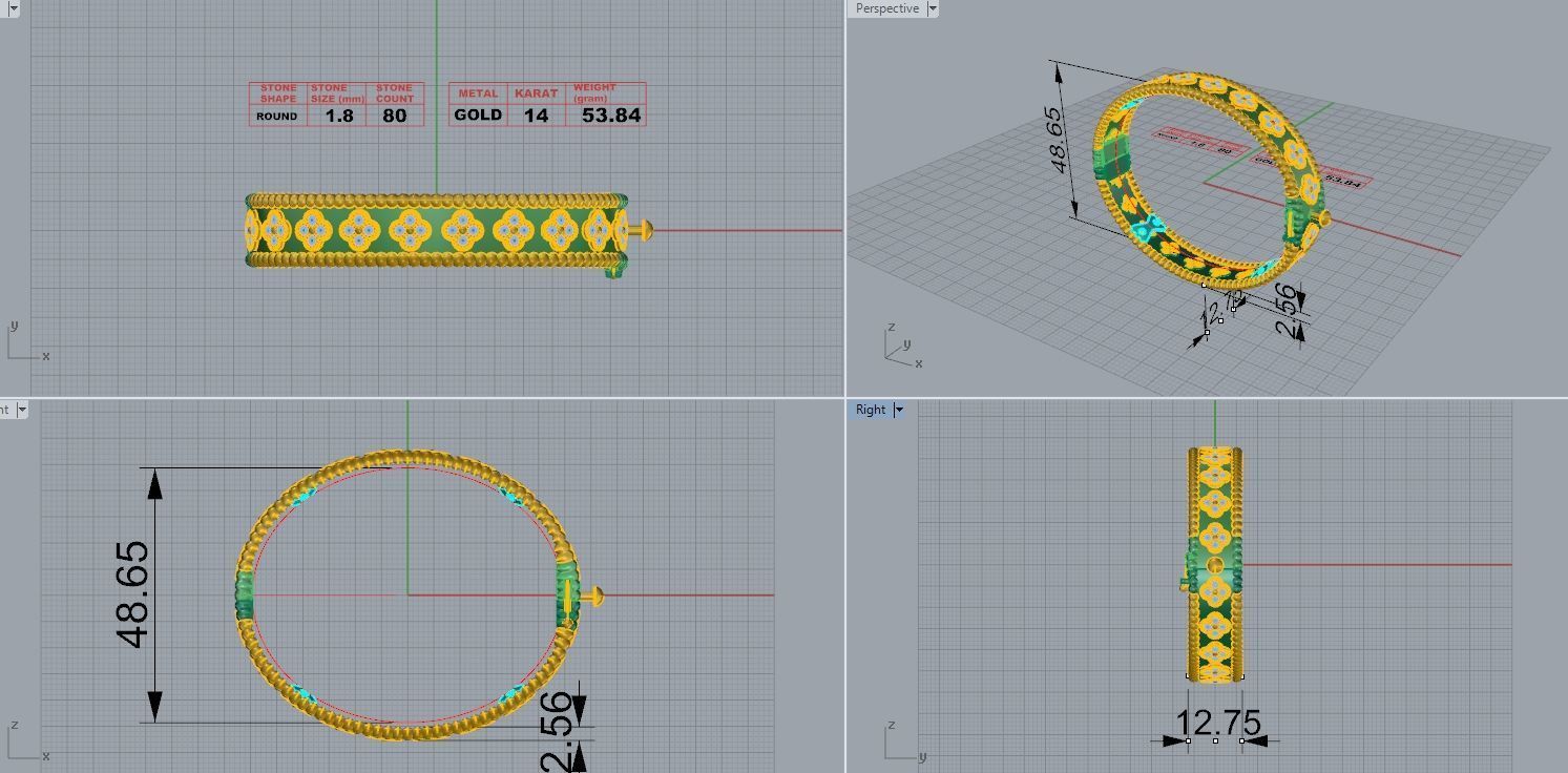 Van Cleef bracelet bangle 170mm 3D print model_8