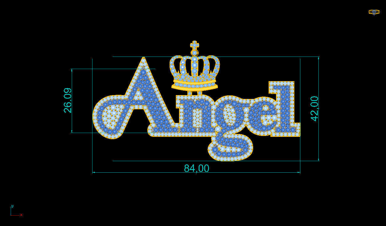Custom Diamond Name Pendant ANGEL 3D print model_2