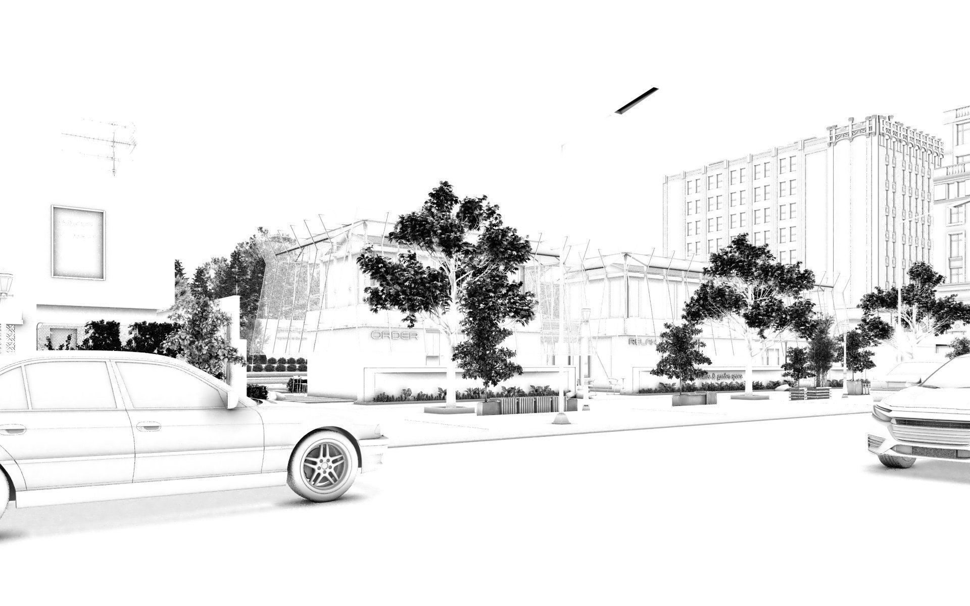 Tropical Coffee Shop with Urban Garden Design Interior Exterior 3D model_42