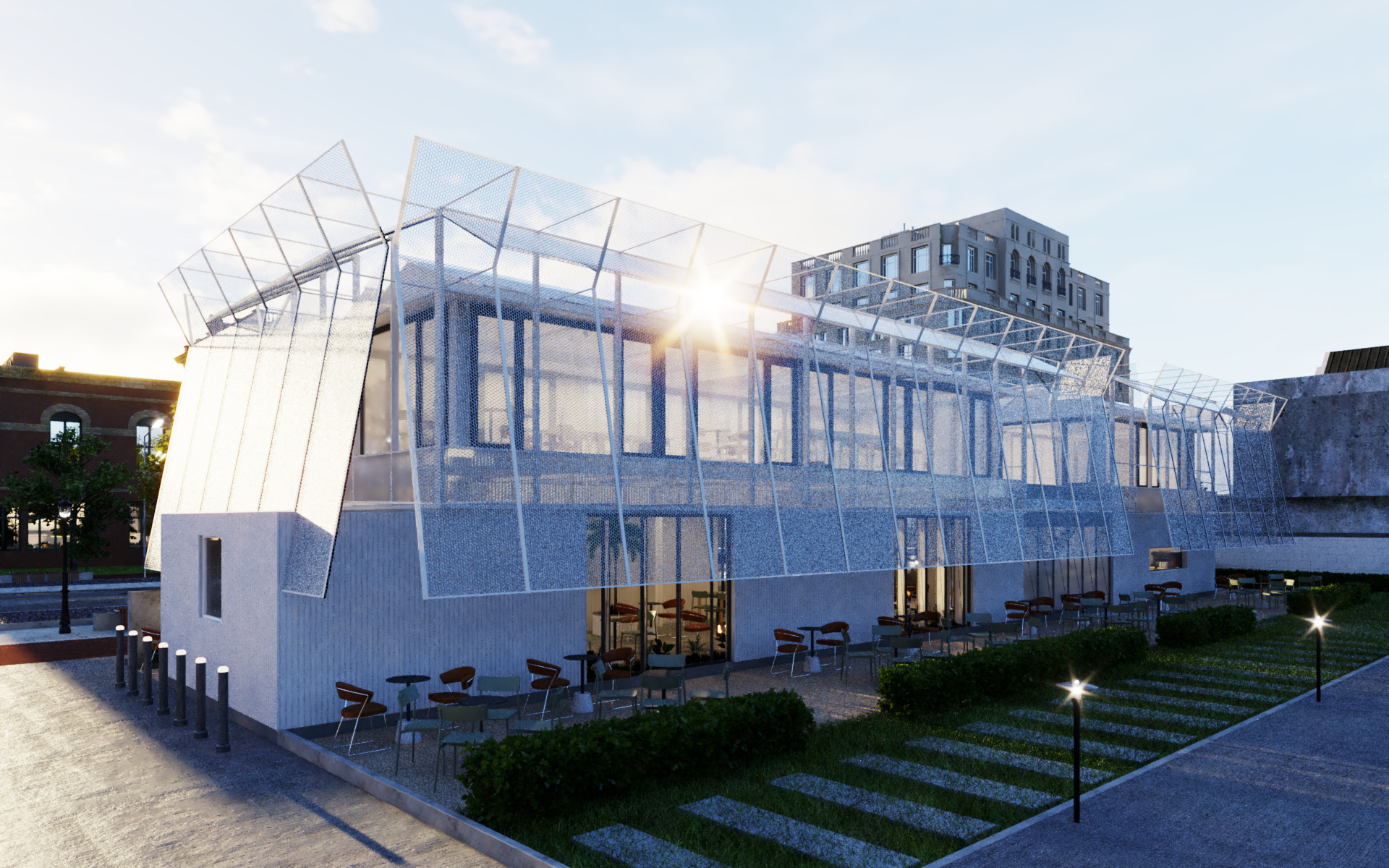 Tropical Coffee Shop with Urban Garden Design Interior Exterior 3D model_1