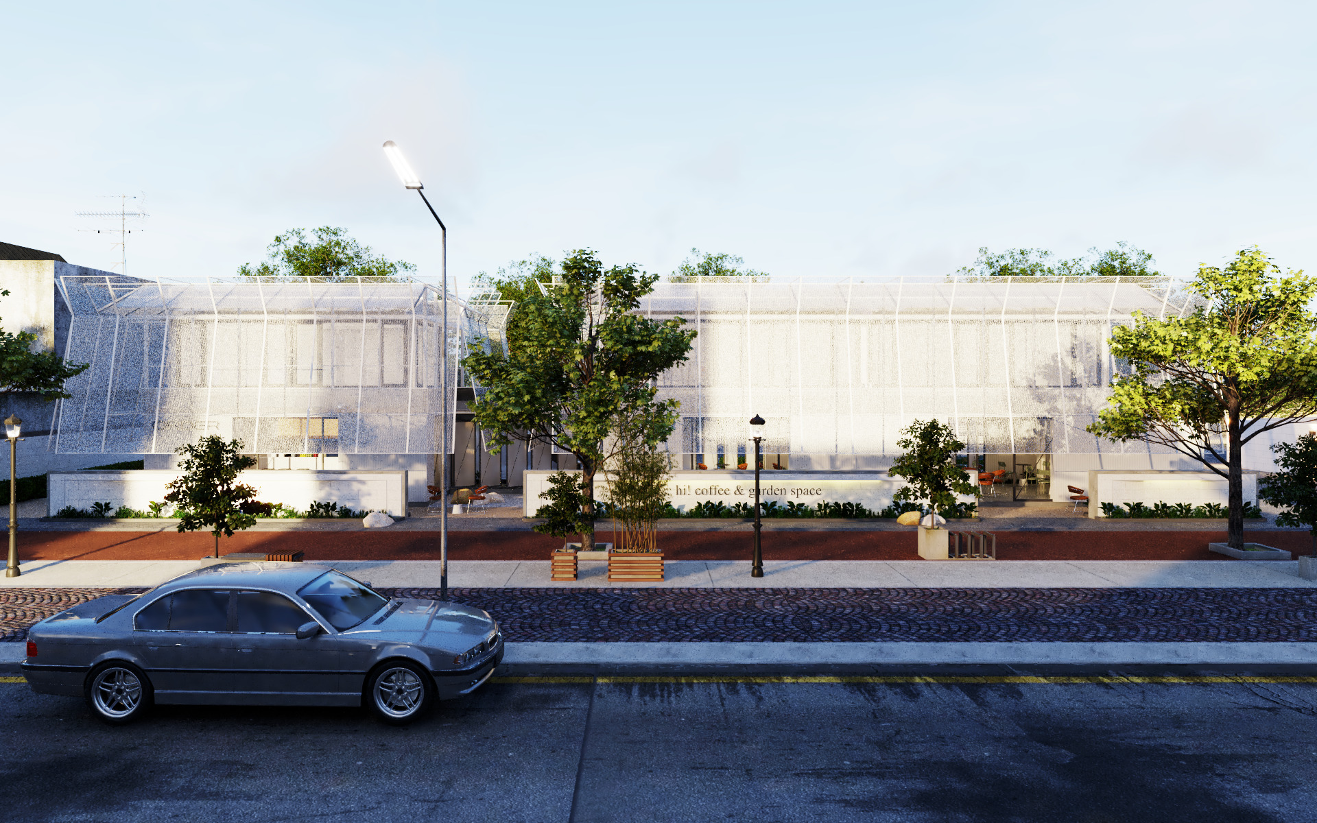 Tropical Coffee Shop with Urban Garden Design Interior Exterior 3D model_27