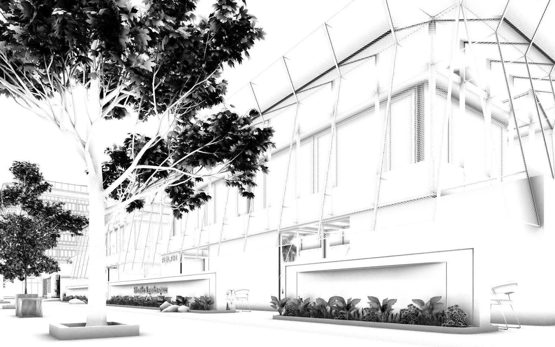 Tropical Coffee Shop with Urban Garden Design Interior Exterior 3D model_40