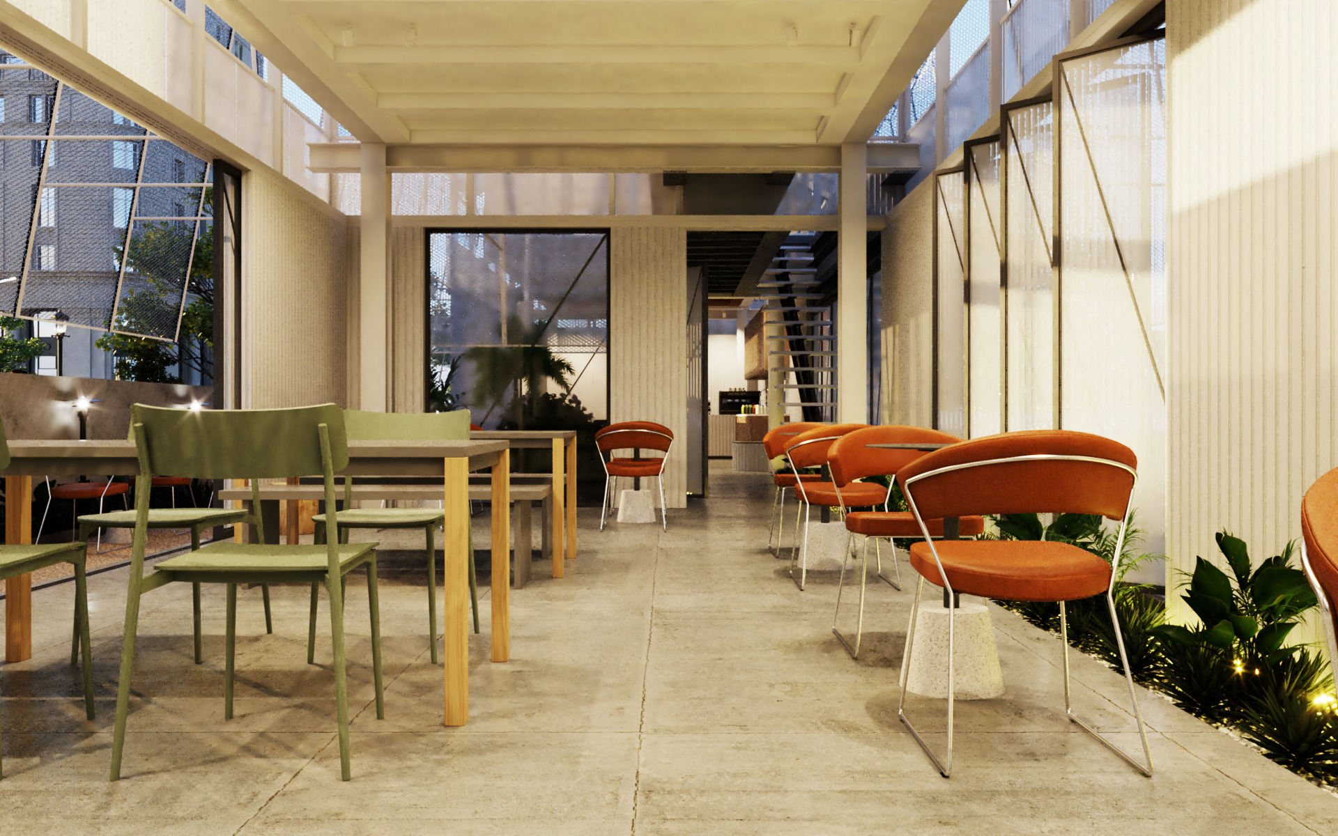 Tropical Coffee Shop with Urban Garden Design Interior Exterior 3D model_7