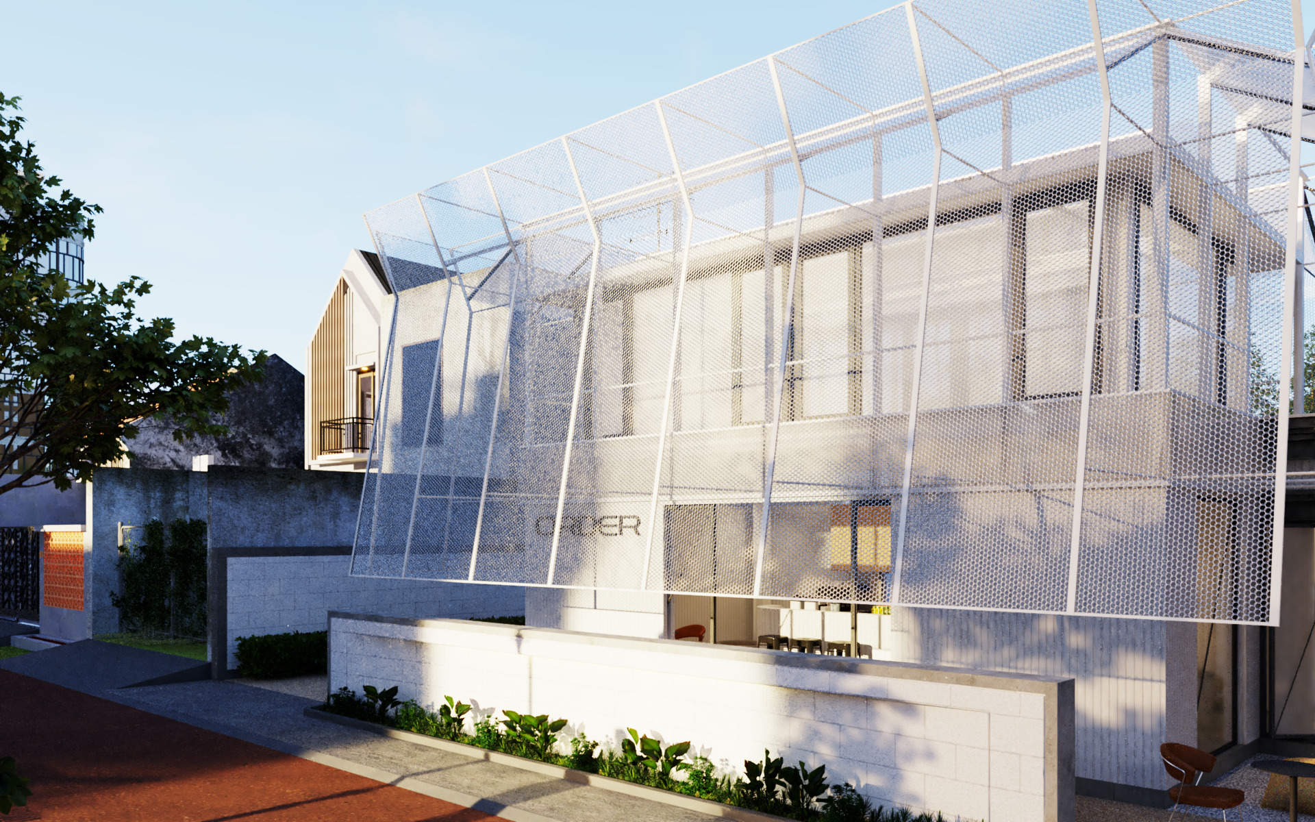 Tropical Coffee Shop with Urban Garden Design Interior Exterior 3D model_33