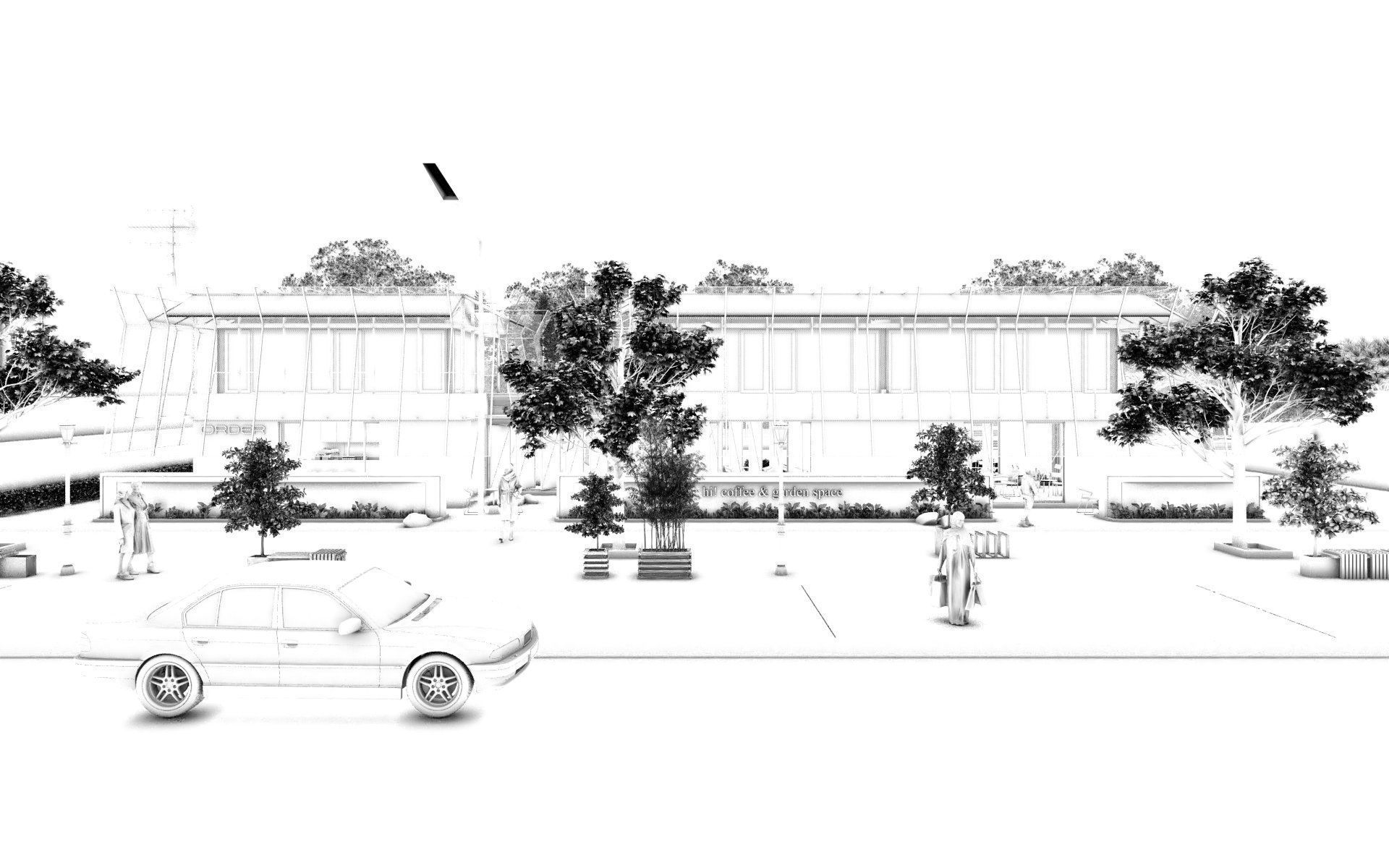 Tropical Coffee Shop with Urban Garden Design Interior Exterior 3D model_46