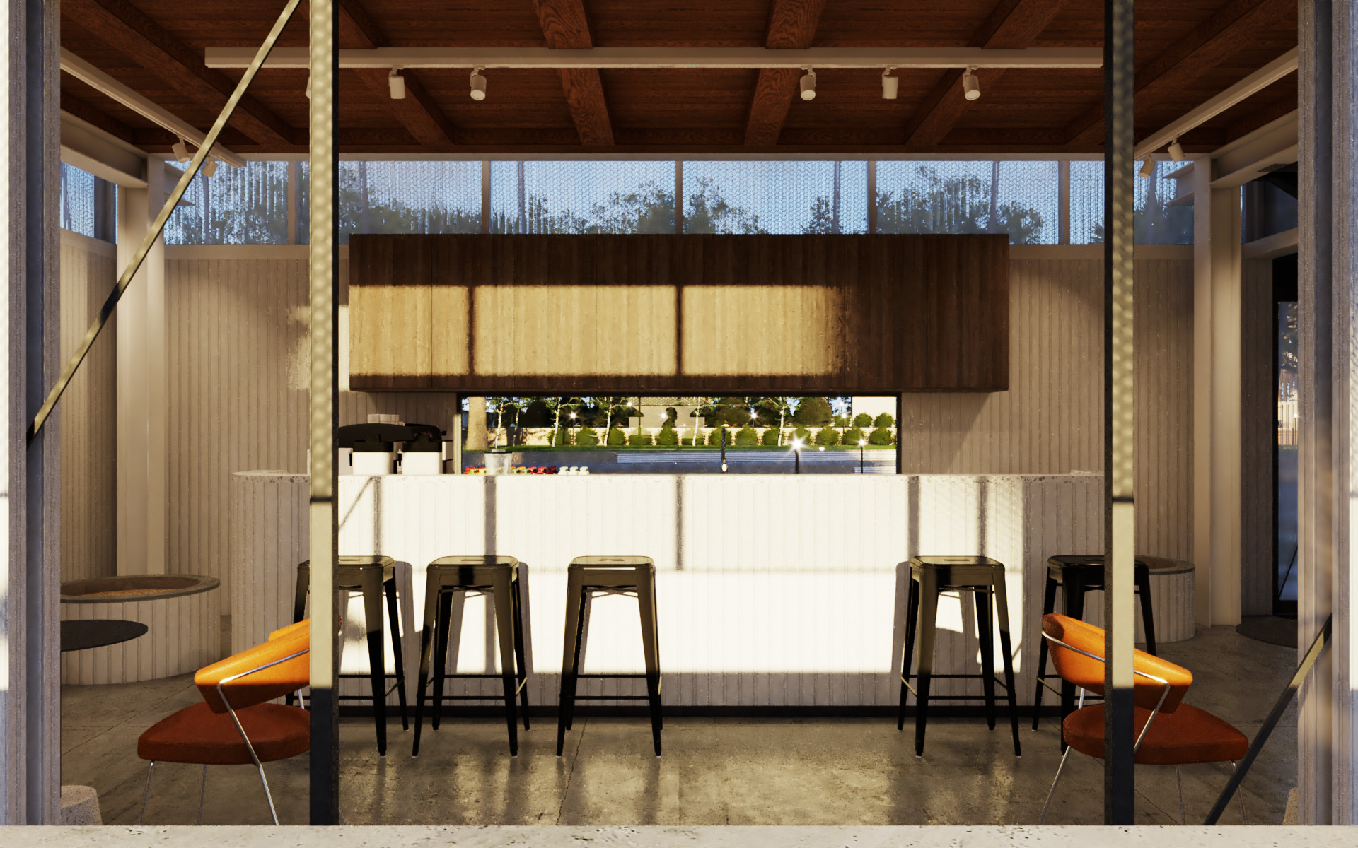 Tropical Coffee Shop with Urban Garden Design Interior Exterior 3D model_4