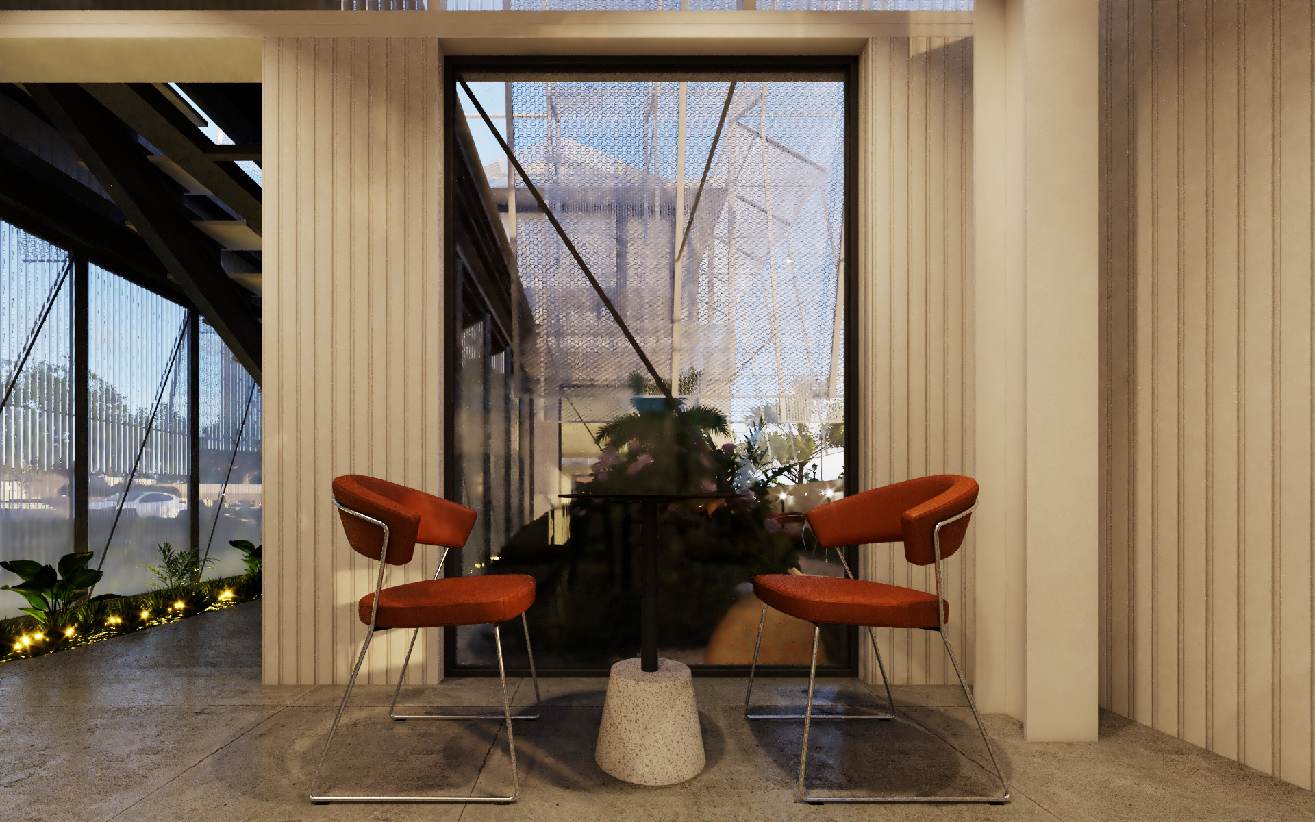 Tropical Coffee Shop with Urban Garden Design Interior Exterior 3D model_6