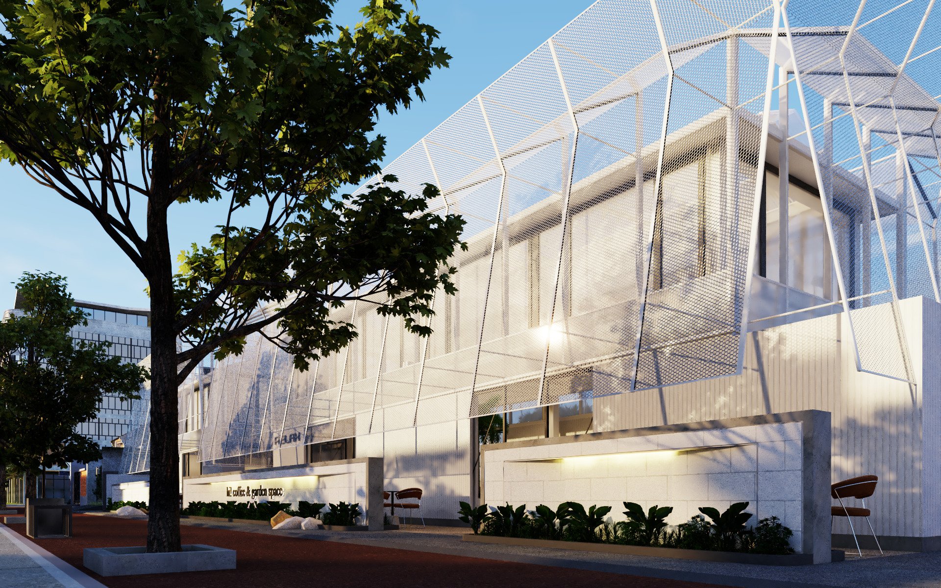 Tropical Coffee Shop with Urban Garden Design Interior Exterior 3D model_11