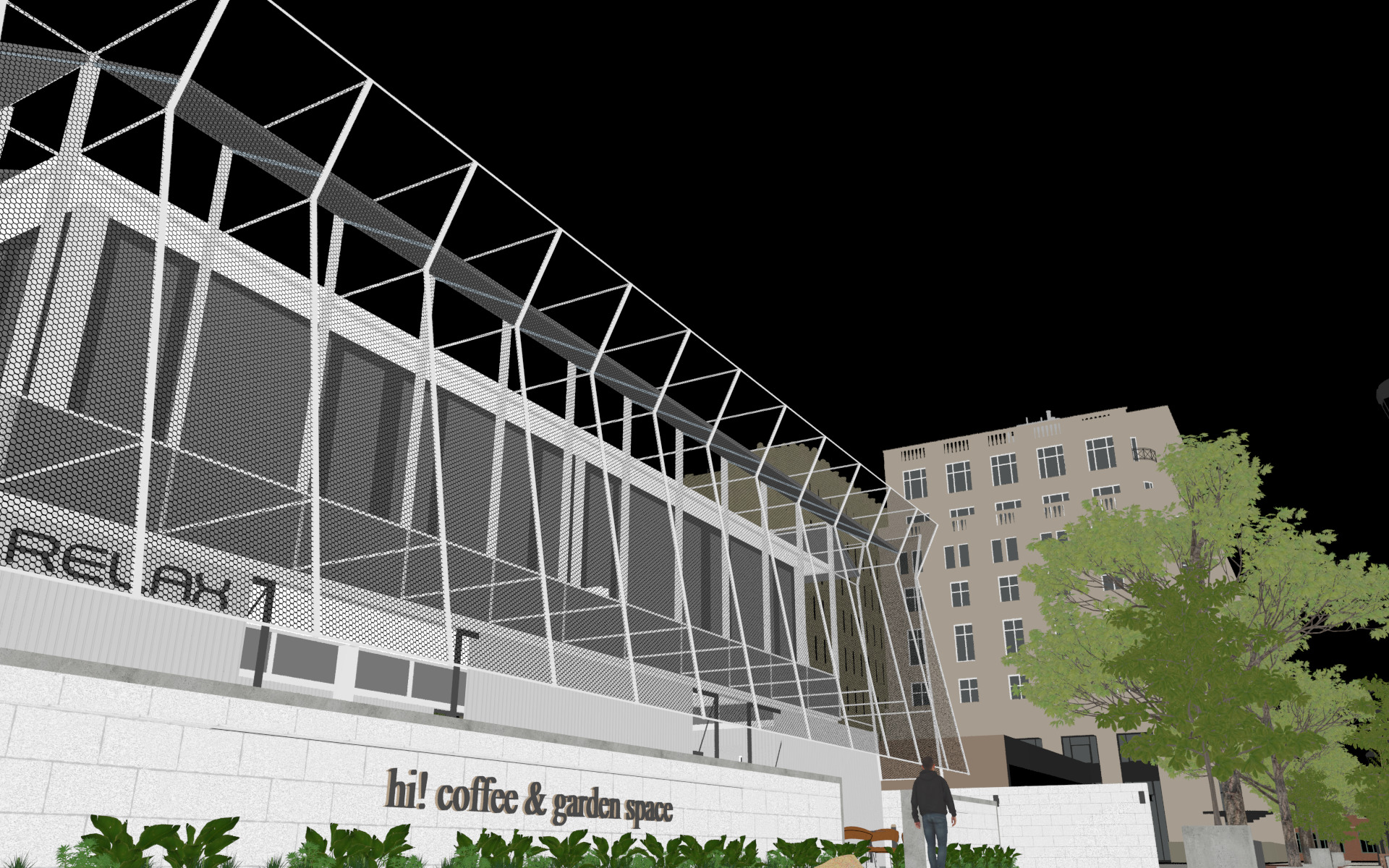 Tropical Coffee Shop with Urban Garden Design Interior Exterior 3D model_45