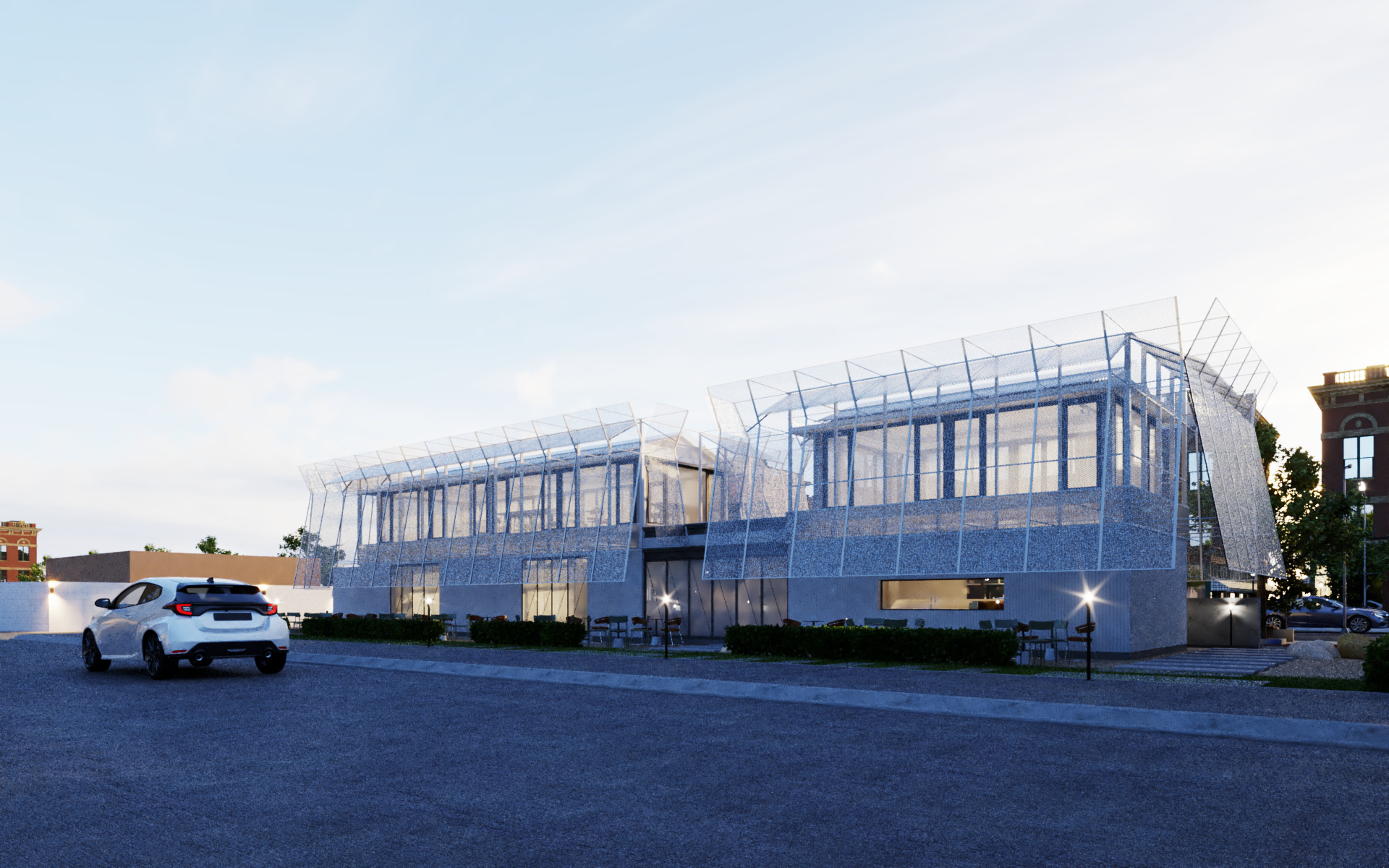 Tropical Coffee Shop with Urban Garden Design Interior Exterior 3D model_2