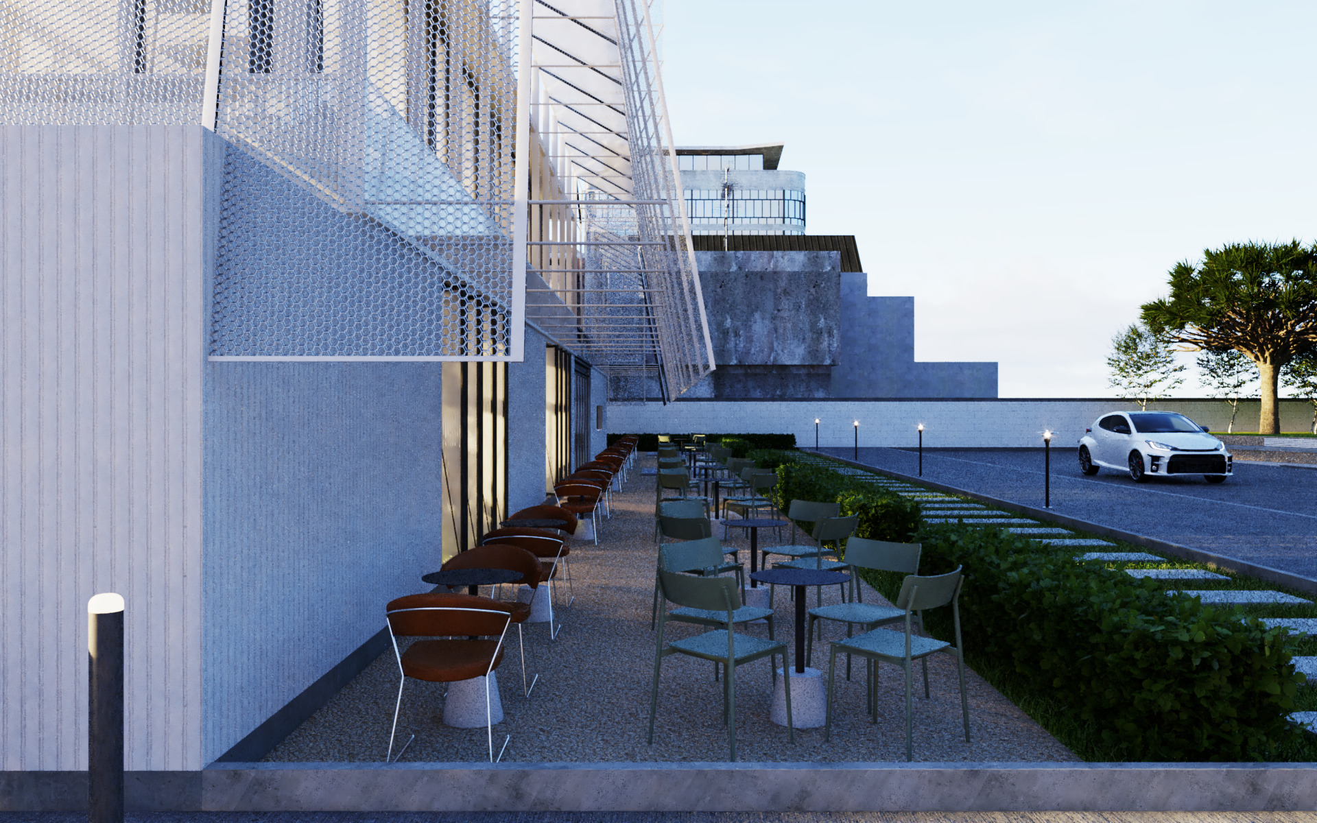 Tropical Coffee Shop with Urban Garden Design Interior Exterior 3D model_12