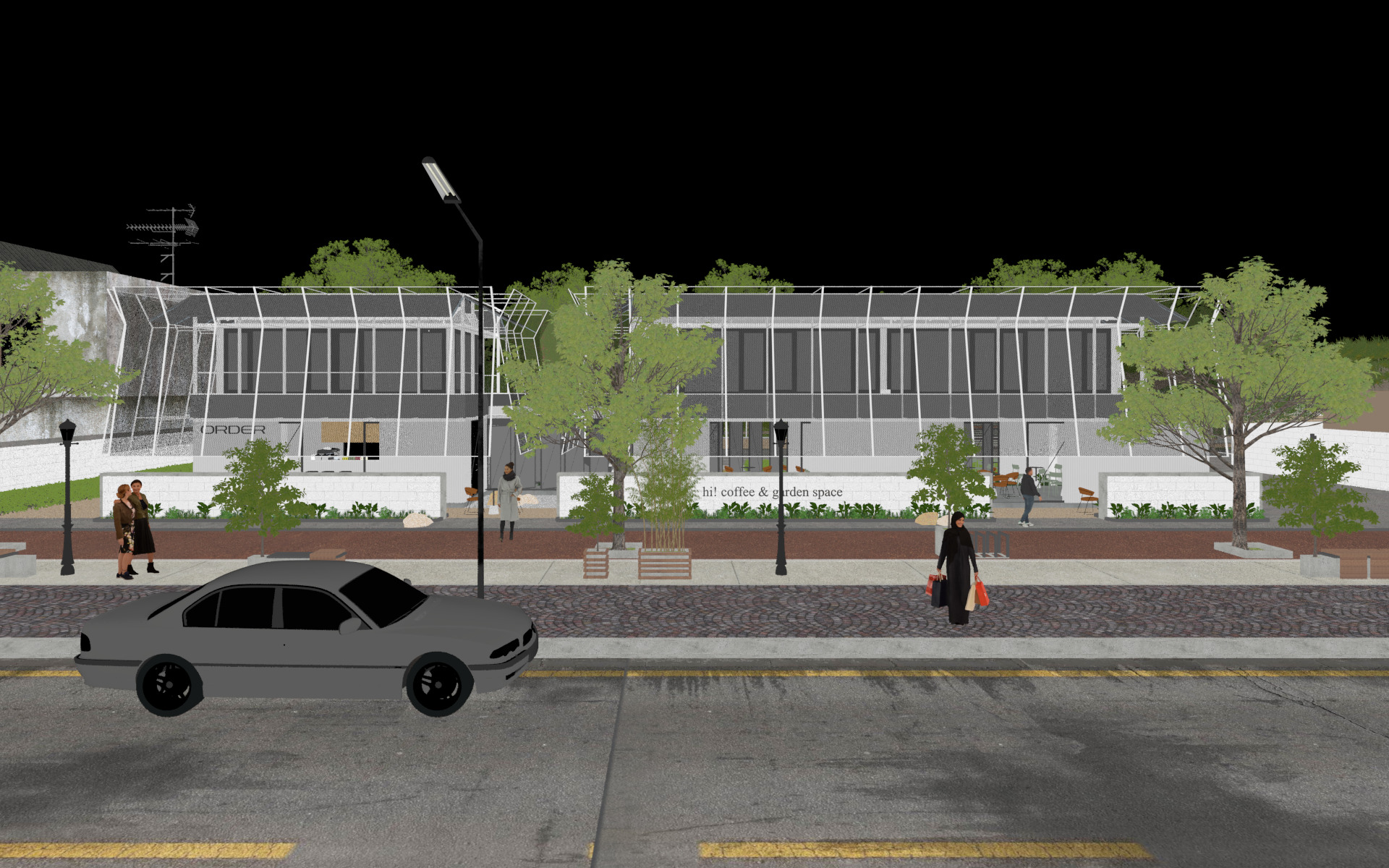 Tropical Coffee Shop with Urban Garden Design Interior Exterior 3D model_43