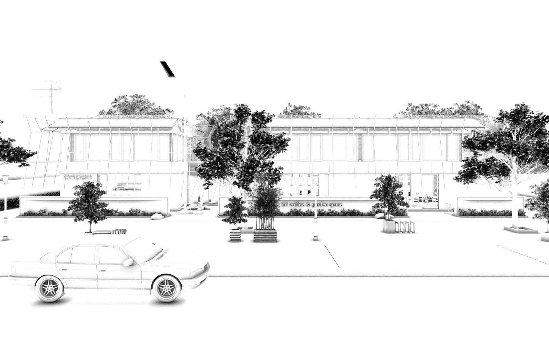 Tropical Coffee Shop with Urban Garden Design Interior Exterior 3D model_44