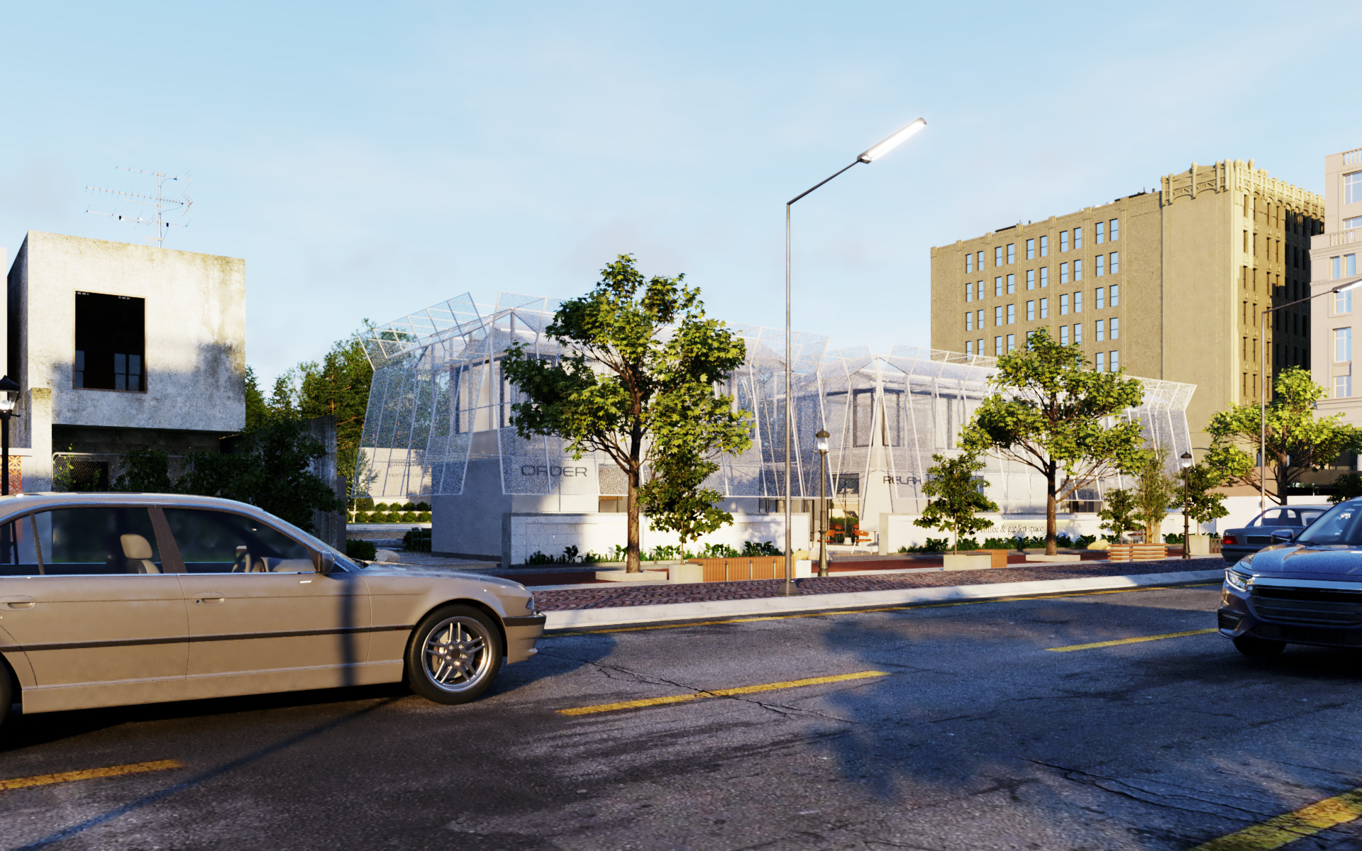 Tropical Coffee Shop with Urban Garden Design Interior Exterior 3D model_21