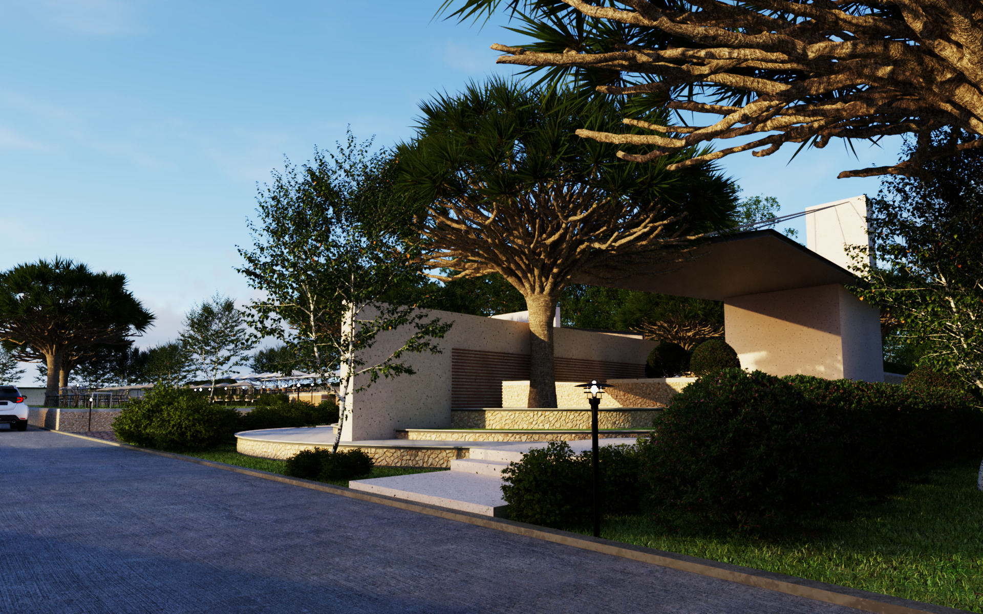 Tropical Coffee Shop with Urban Garden Design Interior Exterior 3D model_17