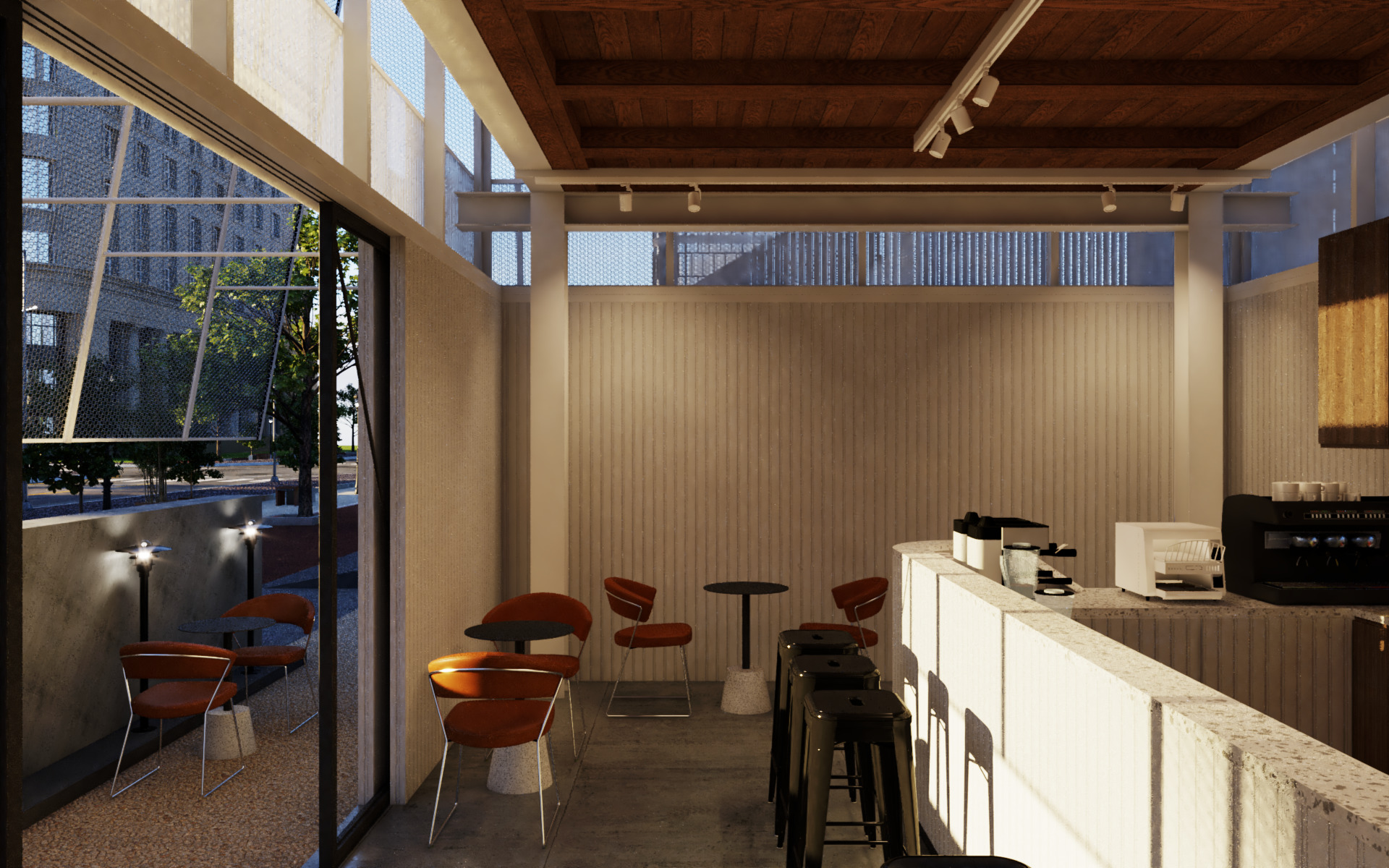 Tropical Coffee Shop with Urban Garden Design Interior Exterior 3D model_5