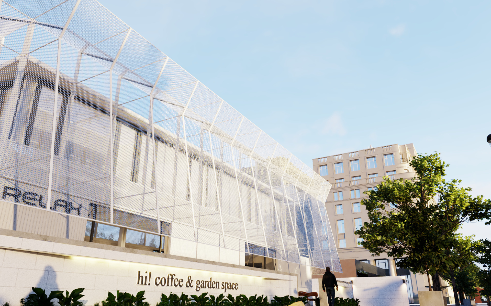 Tropical Coffee Shop with Urban Garden Design Interior Exterior 3D model_35