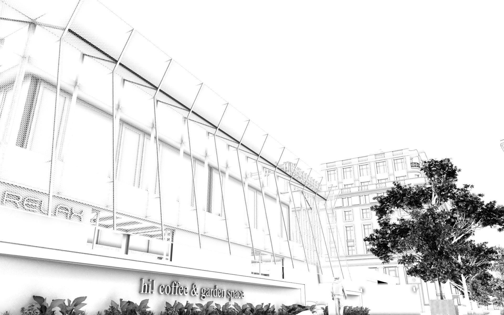 Tropical Coffee Shop with Urban Garden Design Interior Exterior 3D model_50