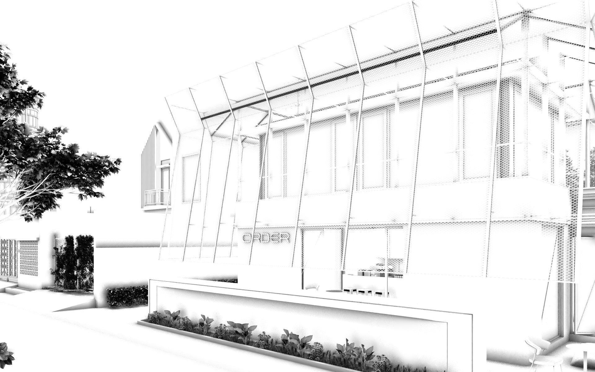 Tropical Coffee Shop with Urban Garden Design Interior Exterior 3D model_49