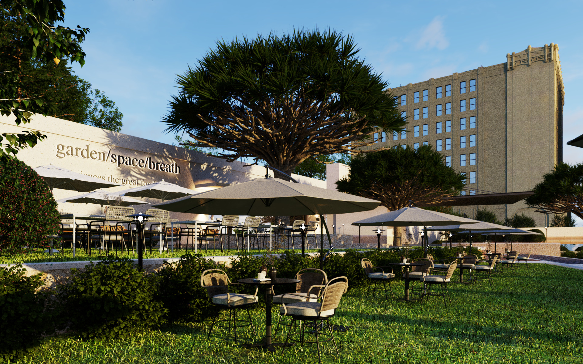 Tropical Coffee Shop with Urban Garden Design Interior Exterior 3D model_16