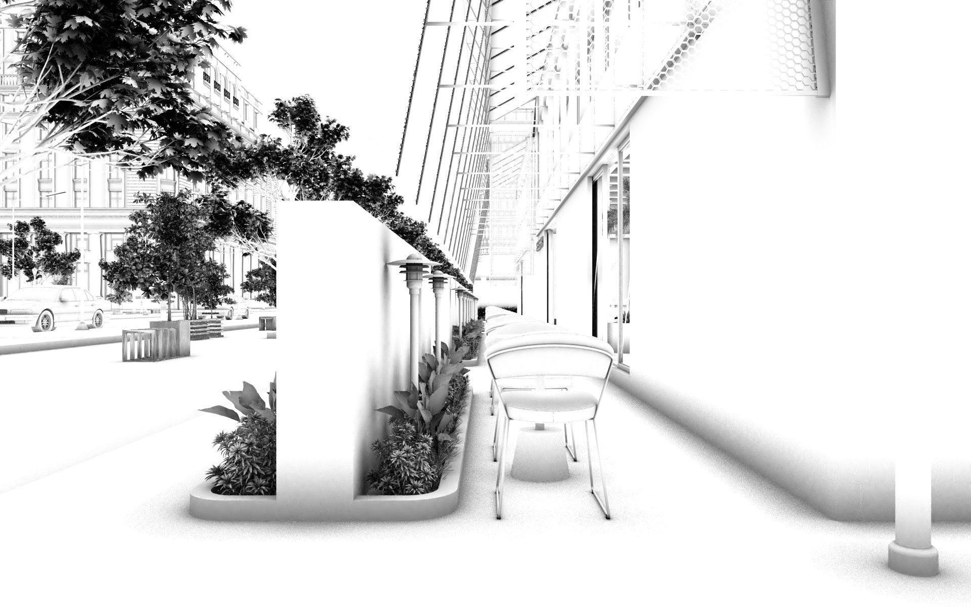 Tropical Coffee Shop with Urban Garden Design Interior Exterior 3D model_51