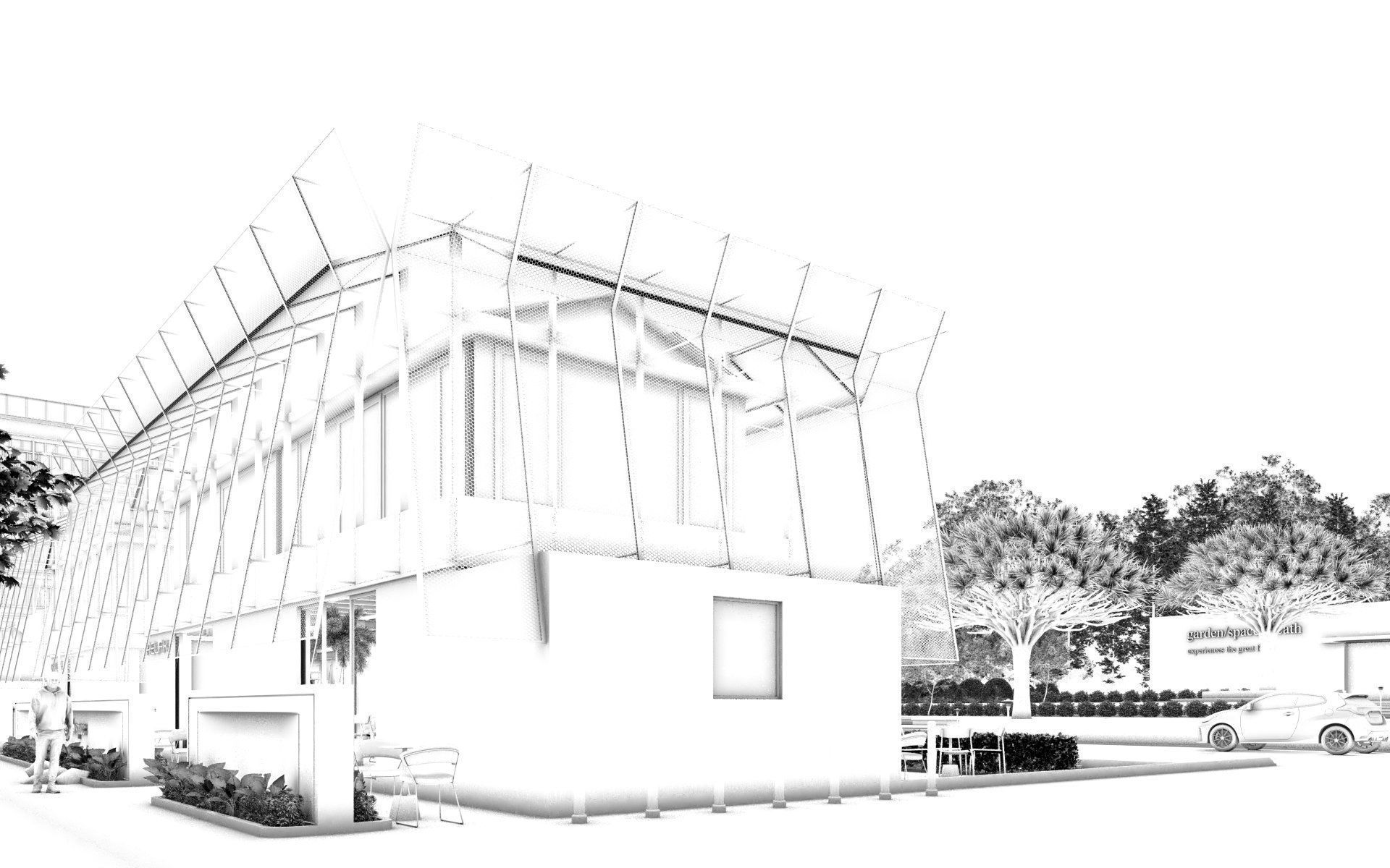 Tropical Coffee Shop with Urban Garden Design Interior Exterior 3D model_48