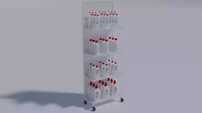 Supermarket Shelf with Bottles of Cleaning Products 3D model
