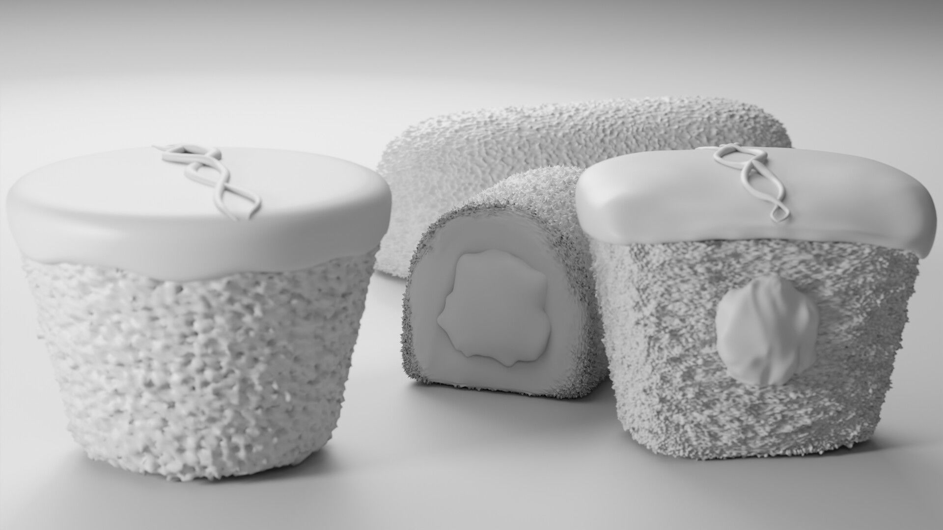 Cupcake and Twinkie Low-poly 3D model_1