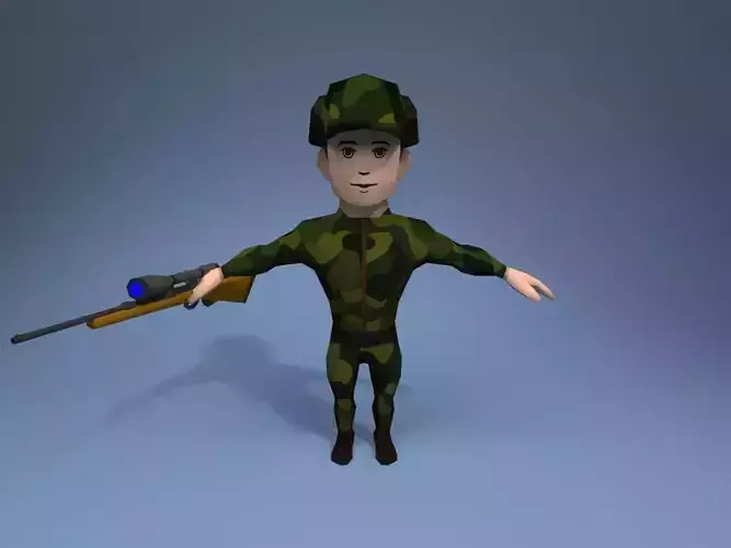 Hunter cartoon soldier with rifle