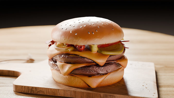 Realistic Stylized Double Cheeseburger 3D Model Low-poly 3D model