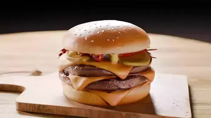 Realistic Stylized Double Cheeseburger 3D Model Low-poly 3D model
