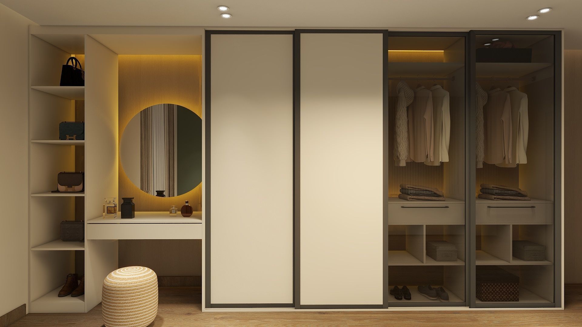 Modern Sliding Door Closet with Vanity 3D model_1