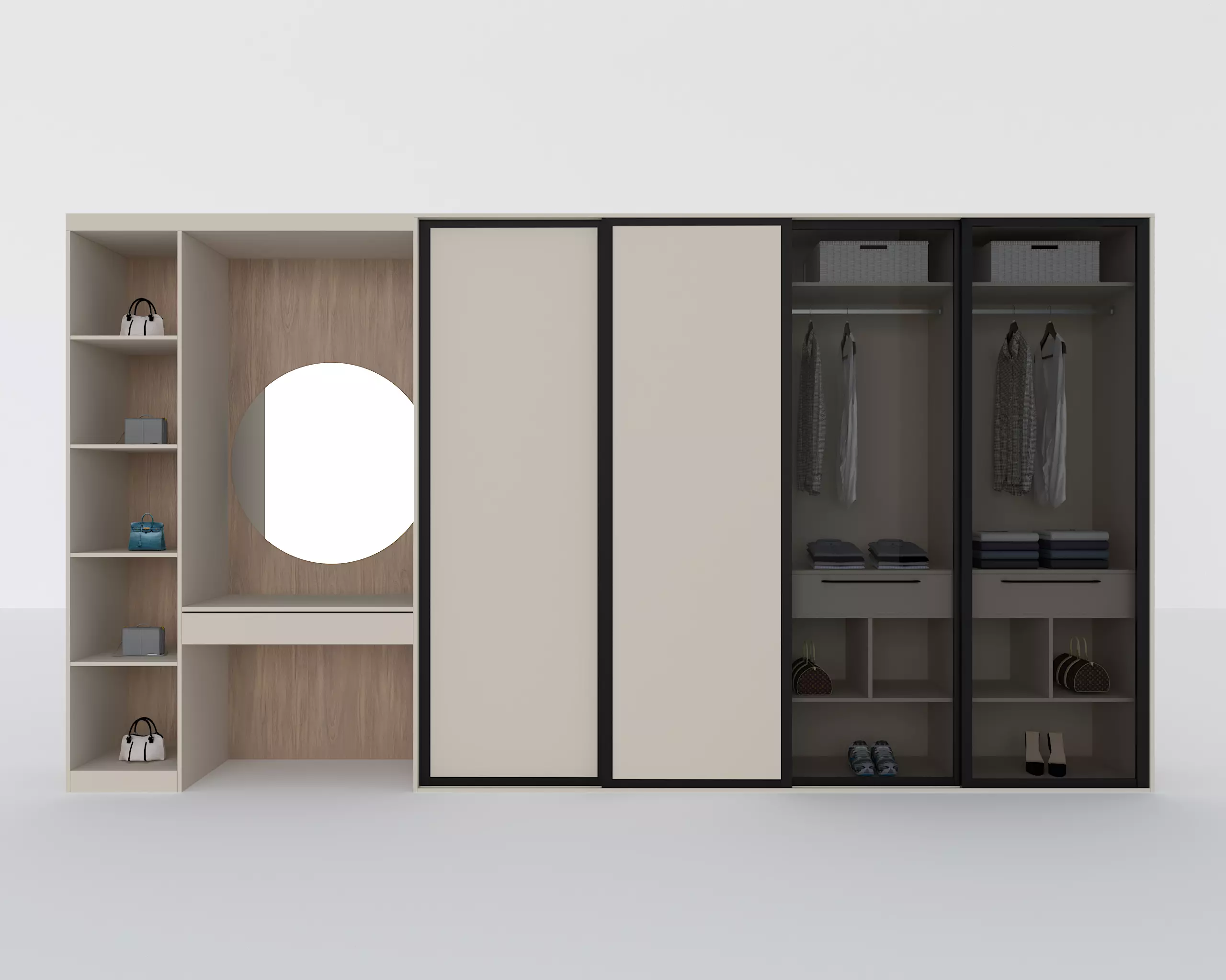 Modern Sliding Door Closet with Vanity 3D model_0
