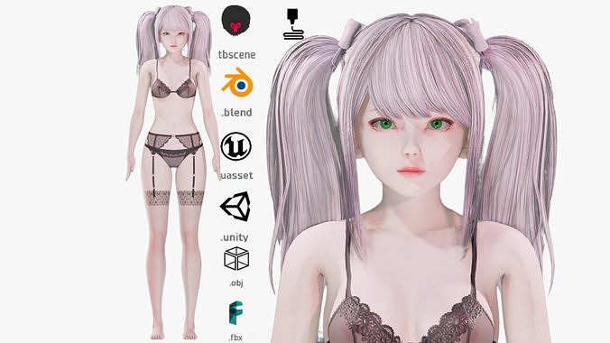 Lingerie clothes 0013 - Rig -Unreal - Unity - Blender - Animated Low-poly 3D model