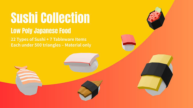 Low Poly Sushi Set Low-poly 3D model