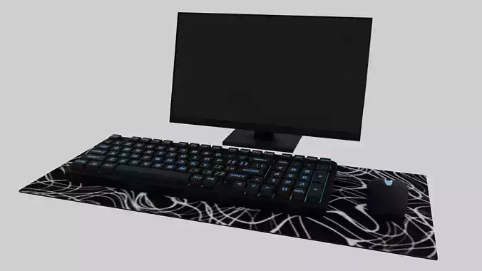 Stylized Gaming Keyboard Monitor Mouse and Mousepad Low-poly 3D model