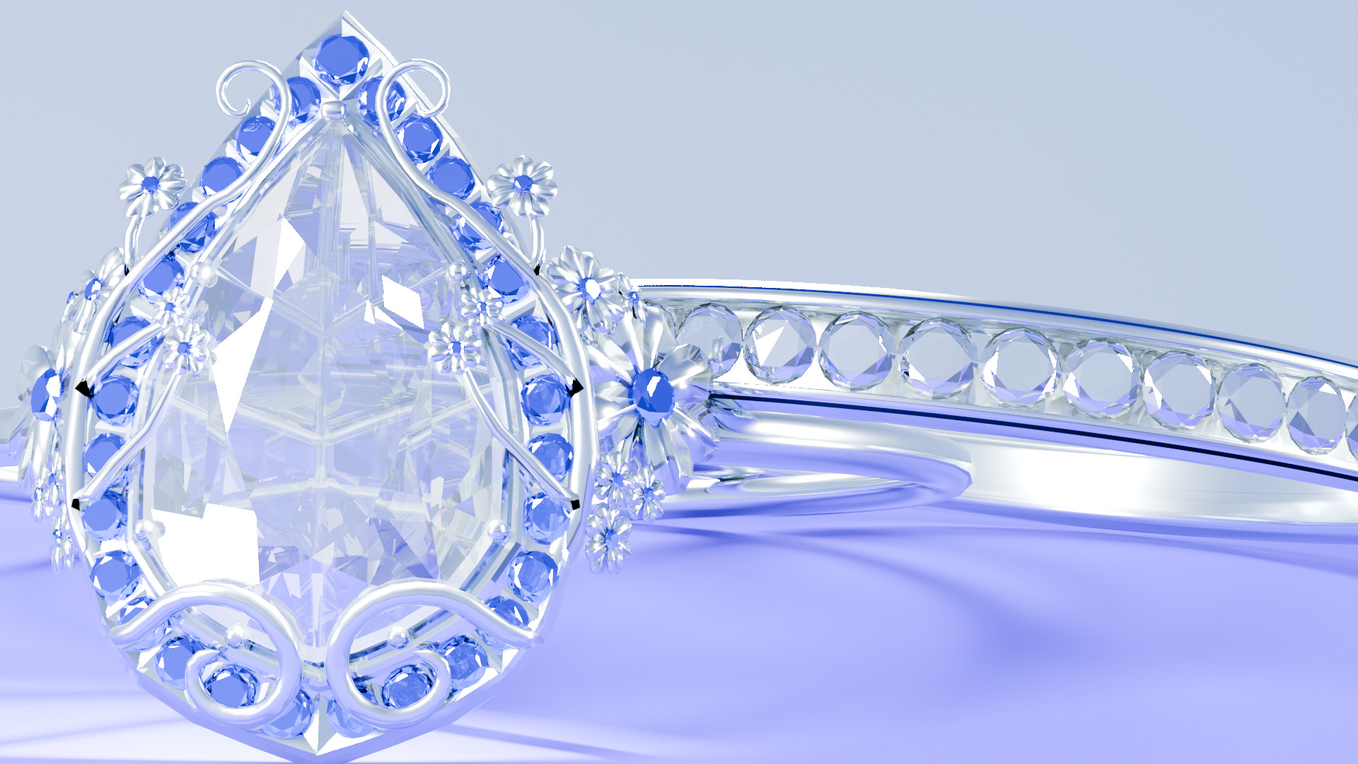 Diamond Engagement Ring set 3D model_2