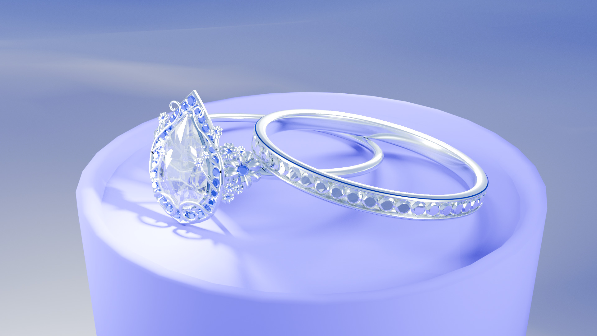 Diamond Engagement Ring set 3D model_3