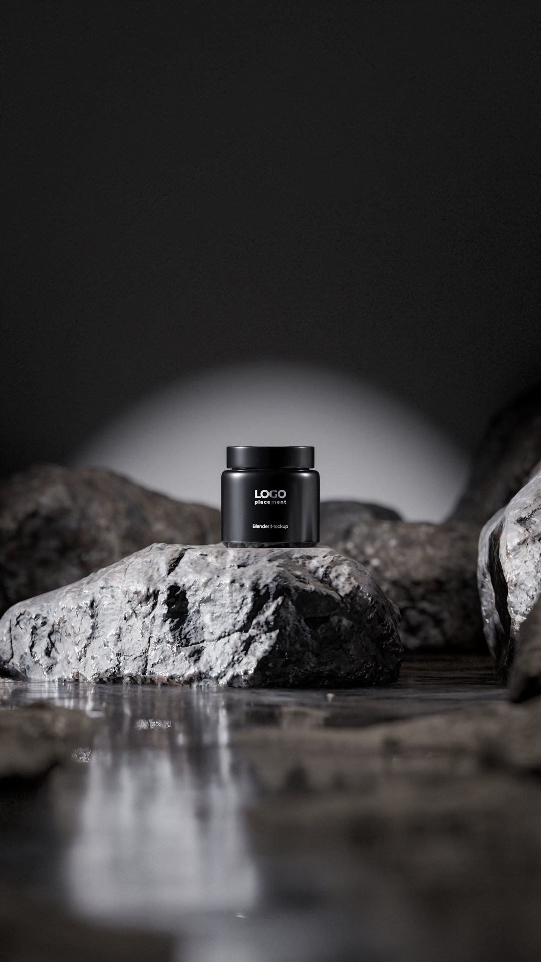 Black Cosmetic Jar on Rock Podium Low-poly 3D model_19