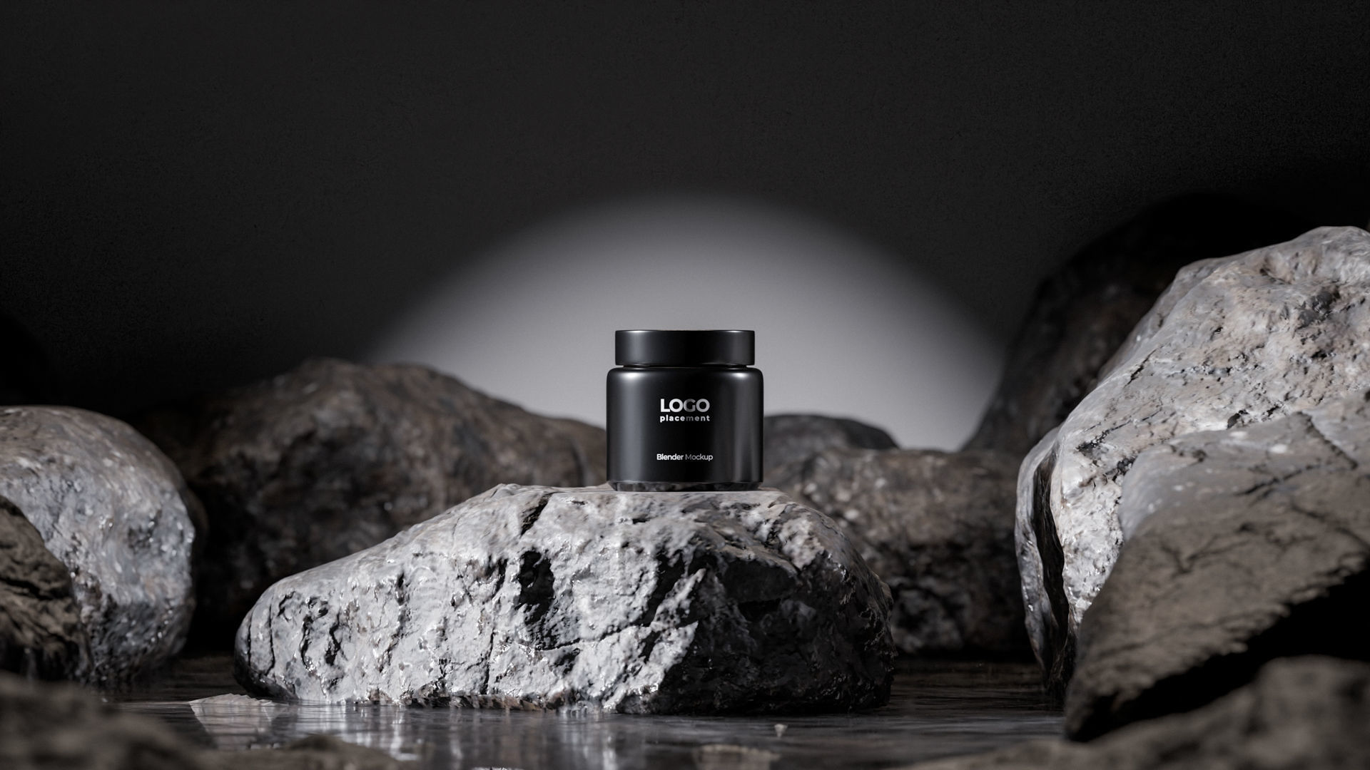 Black Cosmetic Jar on Rock Podium Low-poly 3D model_1