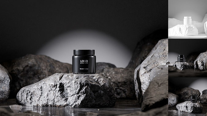 Black Cosmetic Jar on Rock Podium Low-poly 3D model