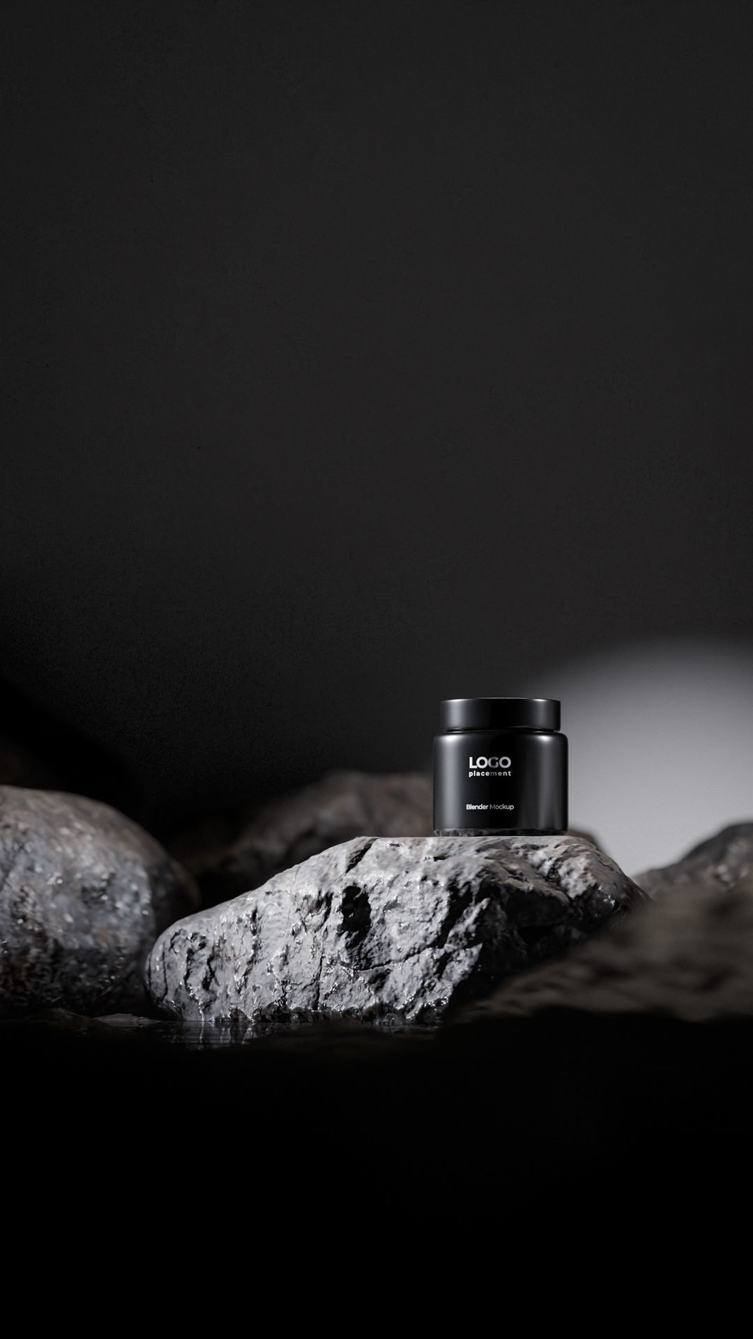 Black Cosmetic Jar on Rock Podium Low-poly 3D model_24