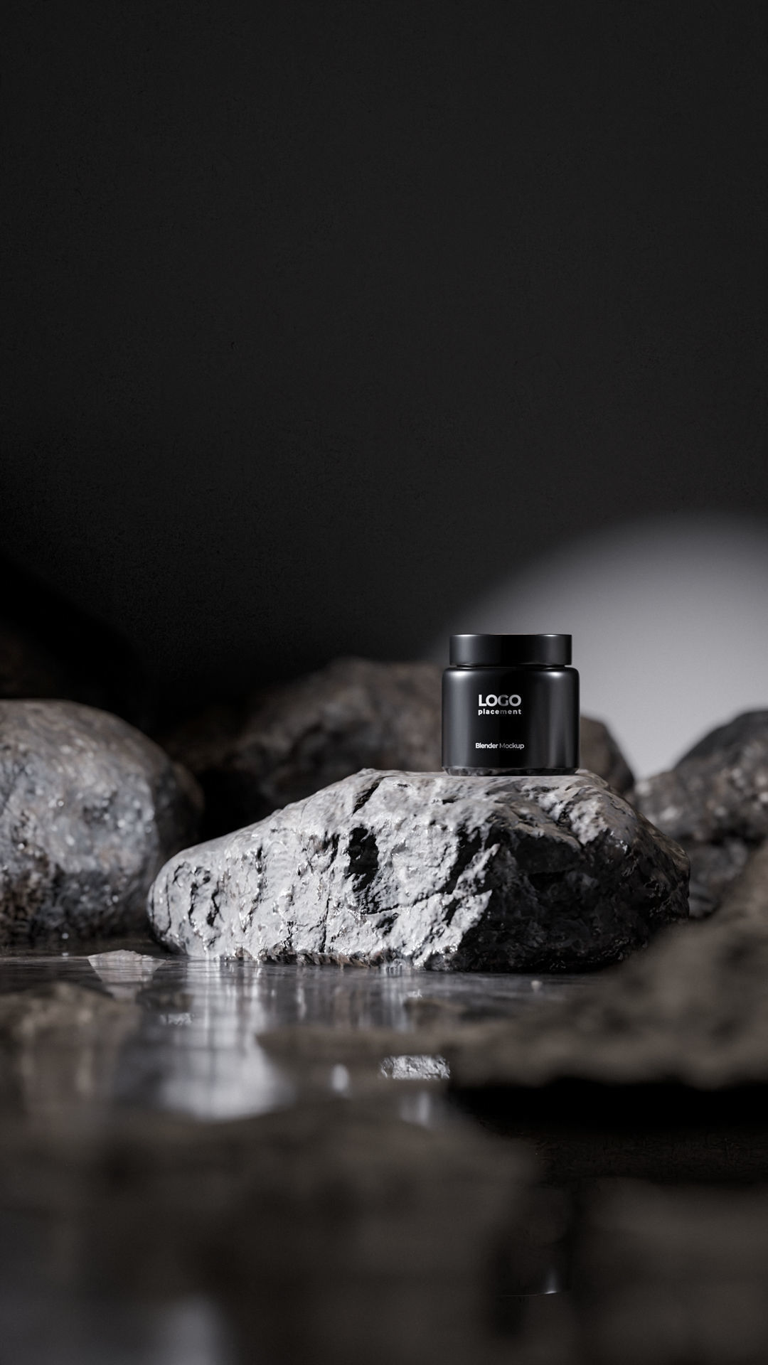 Black Cosmetic Jar on Rock Podium Low-poly 3D model_21