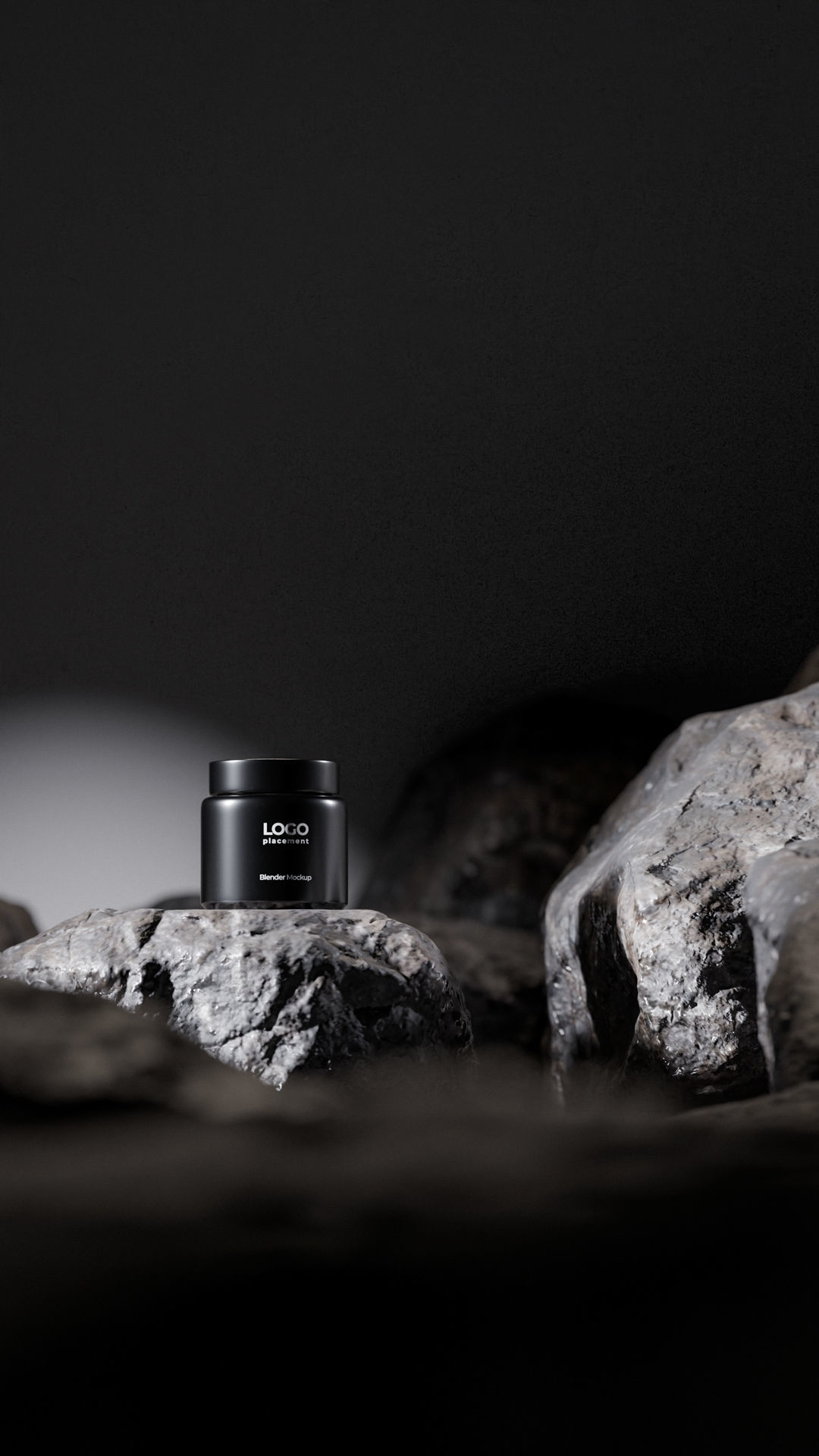 Black Cosmetic Jar on Rock Podium Low-poly 3D model_23