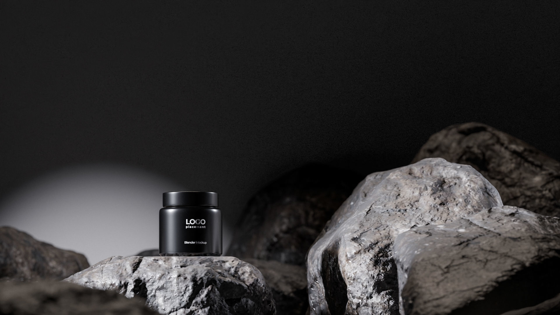 Black Cosmetic Jar on Rock Podium Low-poly 3D model_5