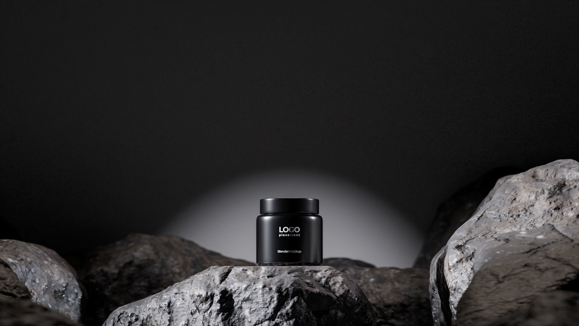 Black Cosmetic Jar on Rock Podium Low-poly 3D model_4